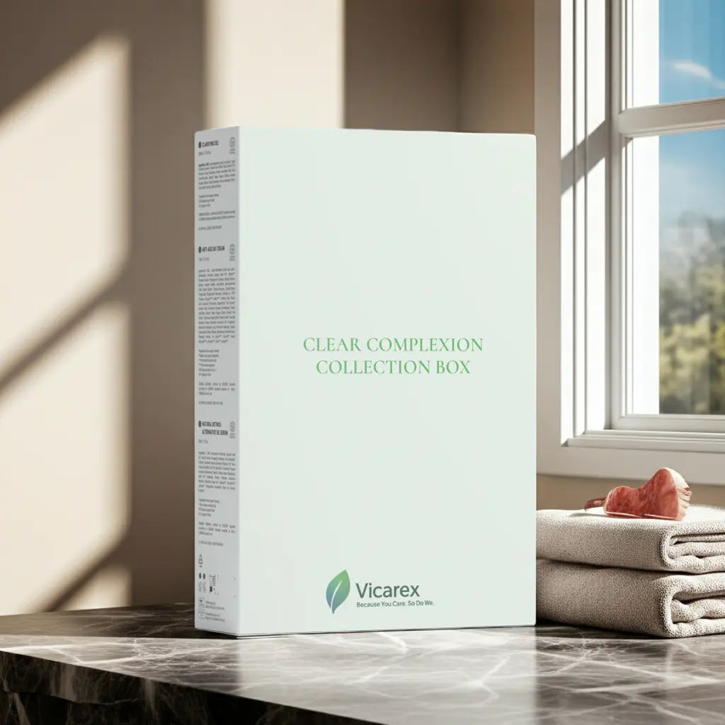 Vicarex Clear Complexion Collection Box: The Thoughtful Trio That Balances Blemishes and Time for Skin That Feels Clear, Firm, and Truly Alive Vicarex