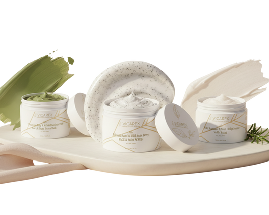 Vicarex Glow & Clarity Skin Ritual Trio — Volcanic Scrub + Scalp Scrub + Pore Detox Mask Vicarex